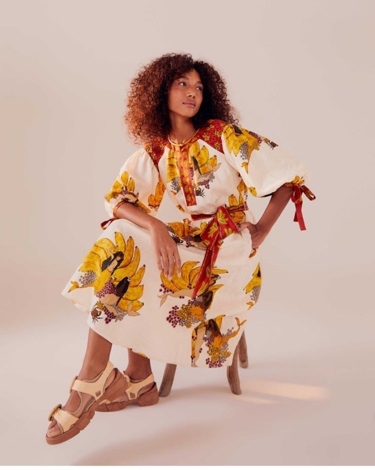 FARM RIO Off-White Mermaid Bananas Midi Dress (NWT)