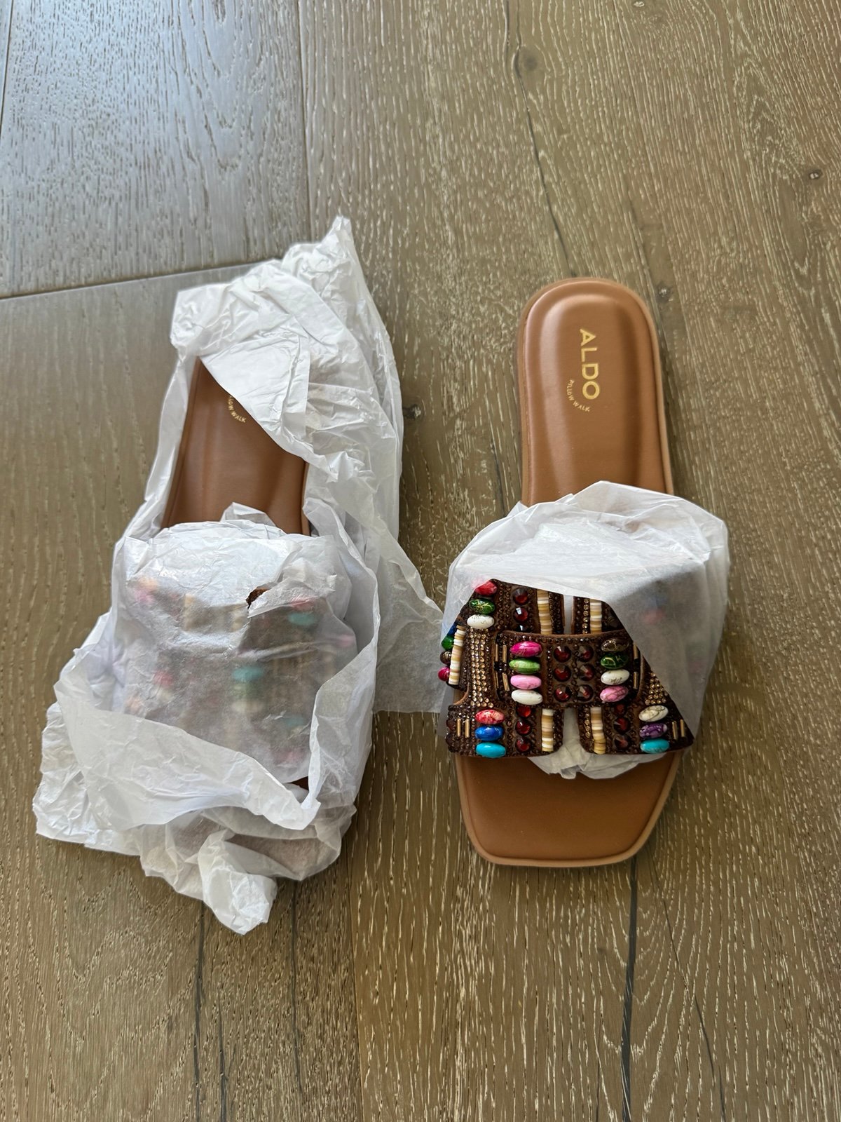 Aldo Eleny brown beaded slides