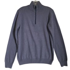 Saks Fifth Avenue Cashmere 1/4 Zip Sweater S Blue Pullover Designer Preppy