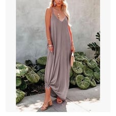 Strappy V Neck Loose Long Dress With Pockets