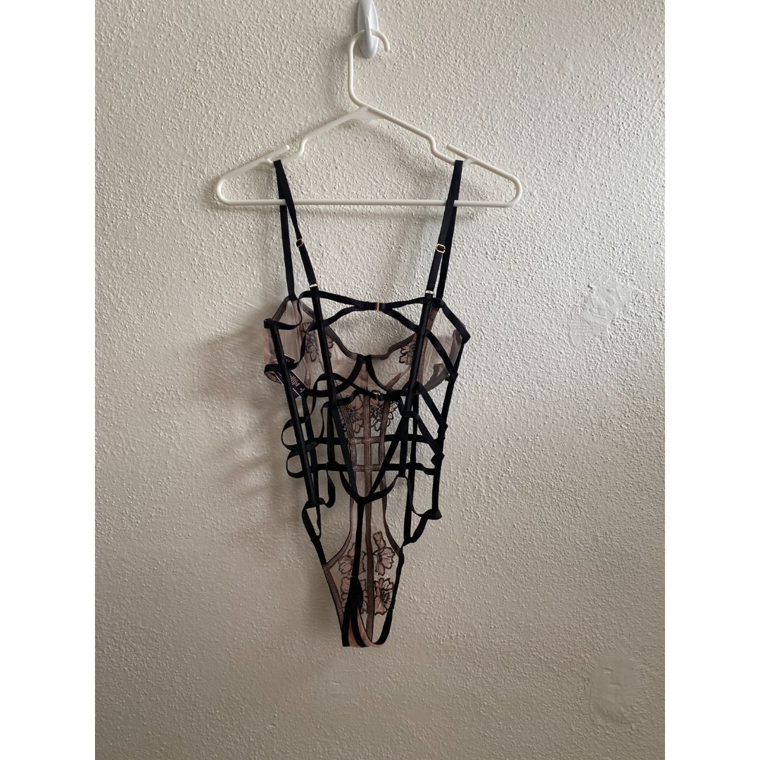 victorias secret black strappy goth whimsy floral fairycore lingerie size M