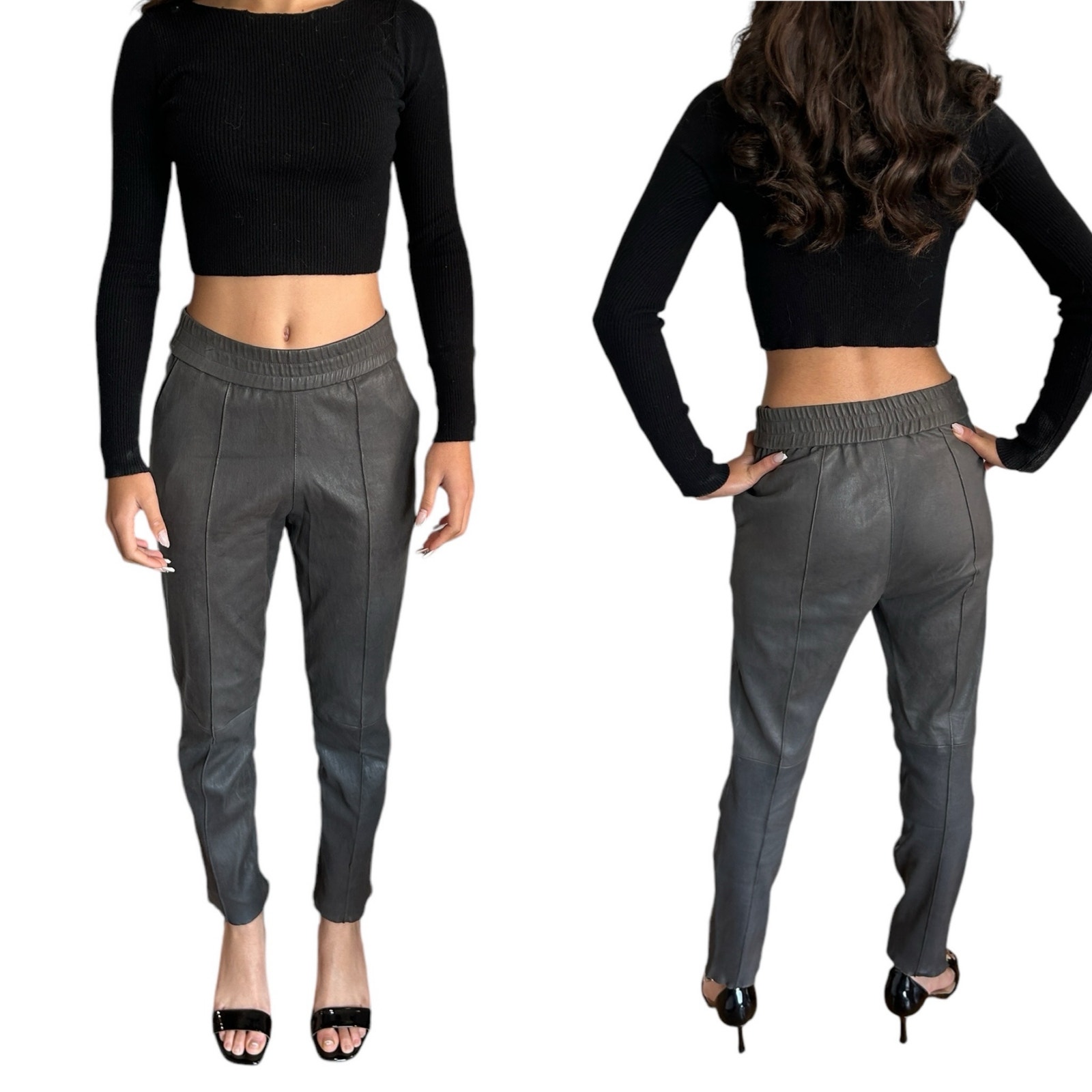SPRWMN Lamb Leather Joggers XS Gray Designer Streetwear Luxury Athleisure