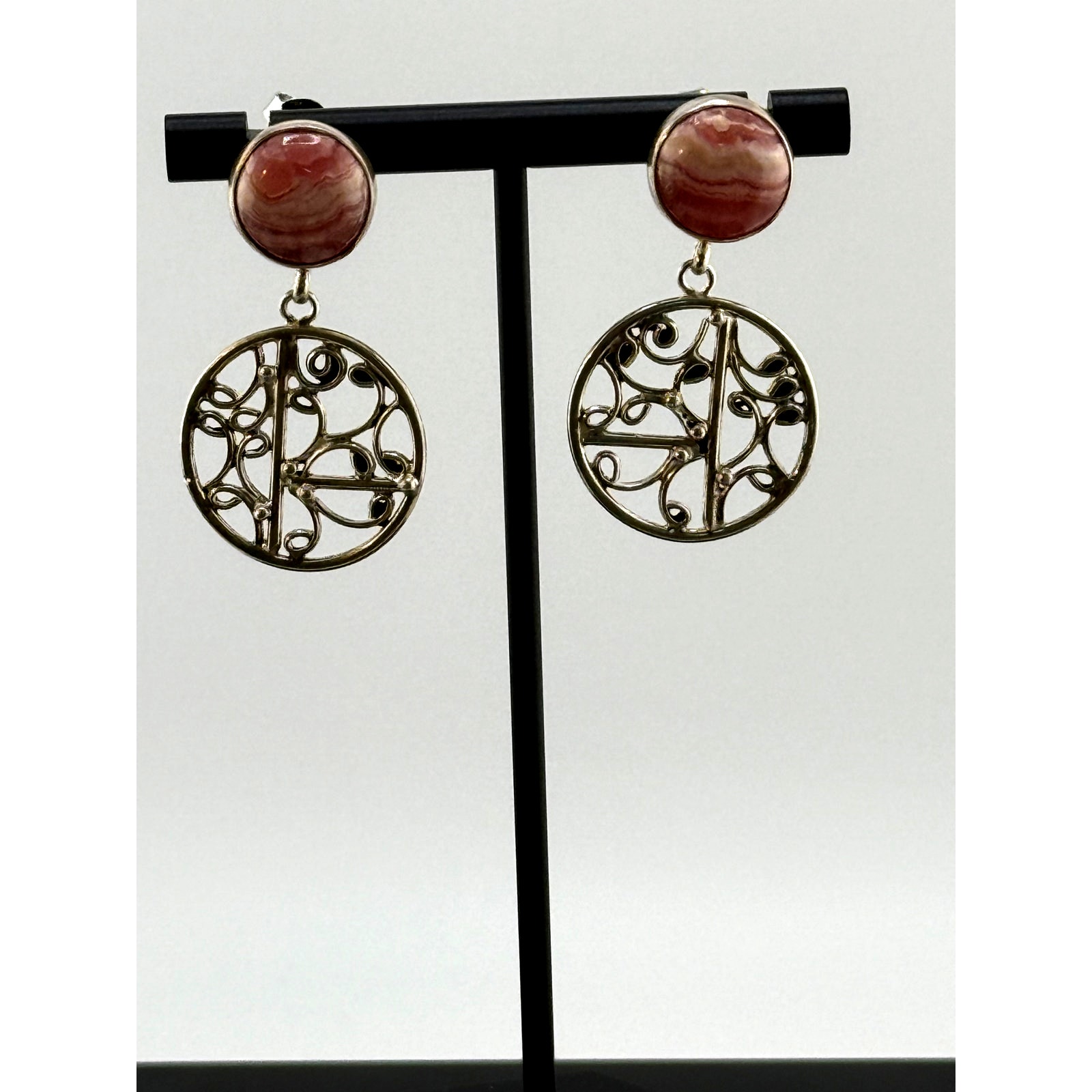 Vintage Navajo Etta Endito Rhodochrosite SS Earrings
