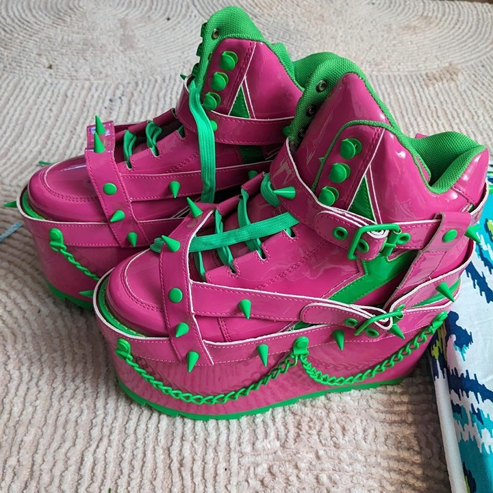 NWOT pink and green platform sneakers