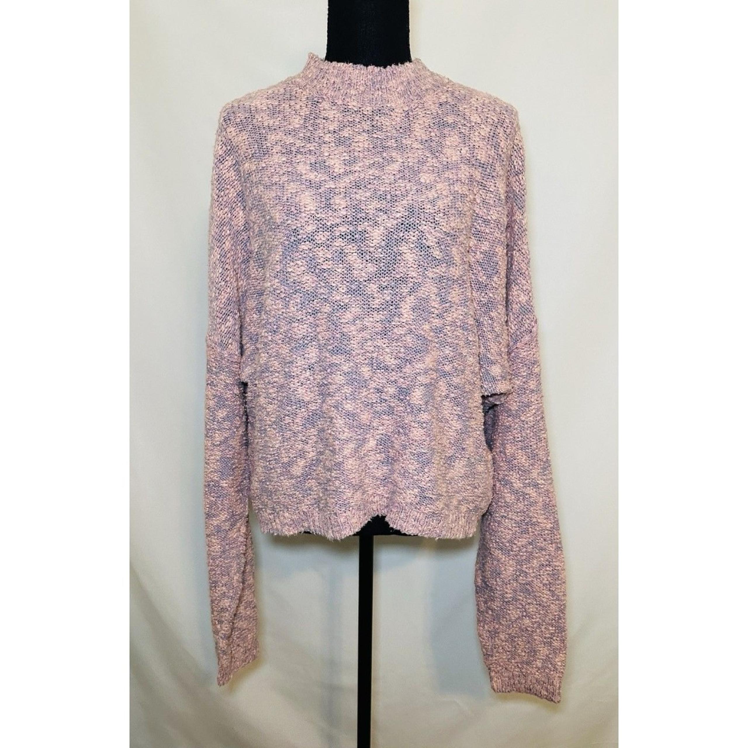 Free People Multi-color Pink Long Sleeve Mock Neck Sweater Women's LARGE
