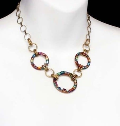 Michal Golan MULTI BRIGHT - Triple Circle Necklace 24K gold Swarovski Crystals