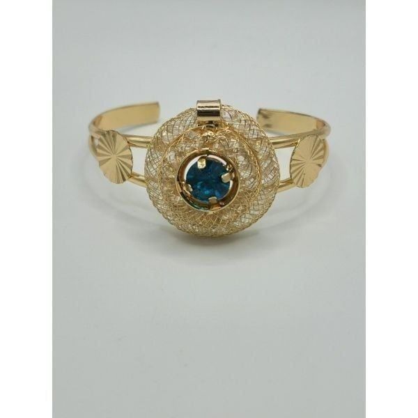 Gold sapphire floating stones cuff bracelet