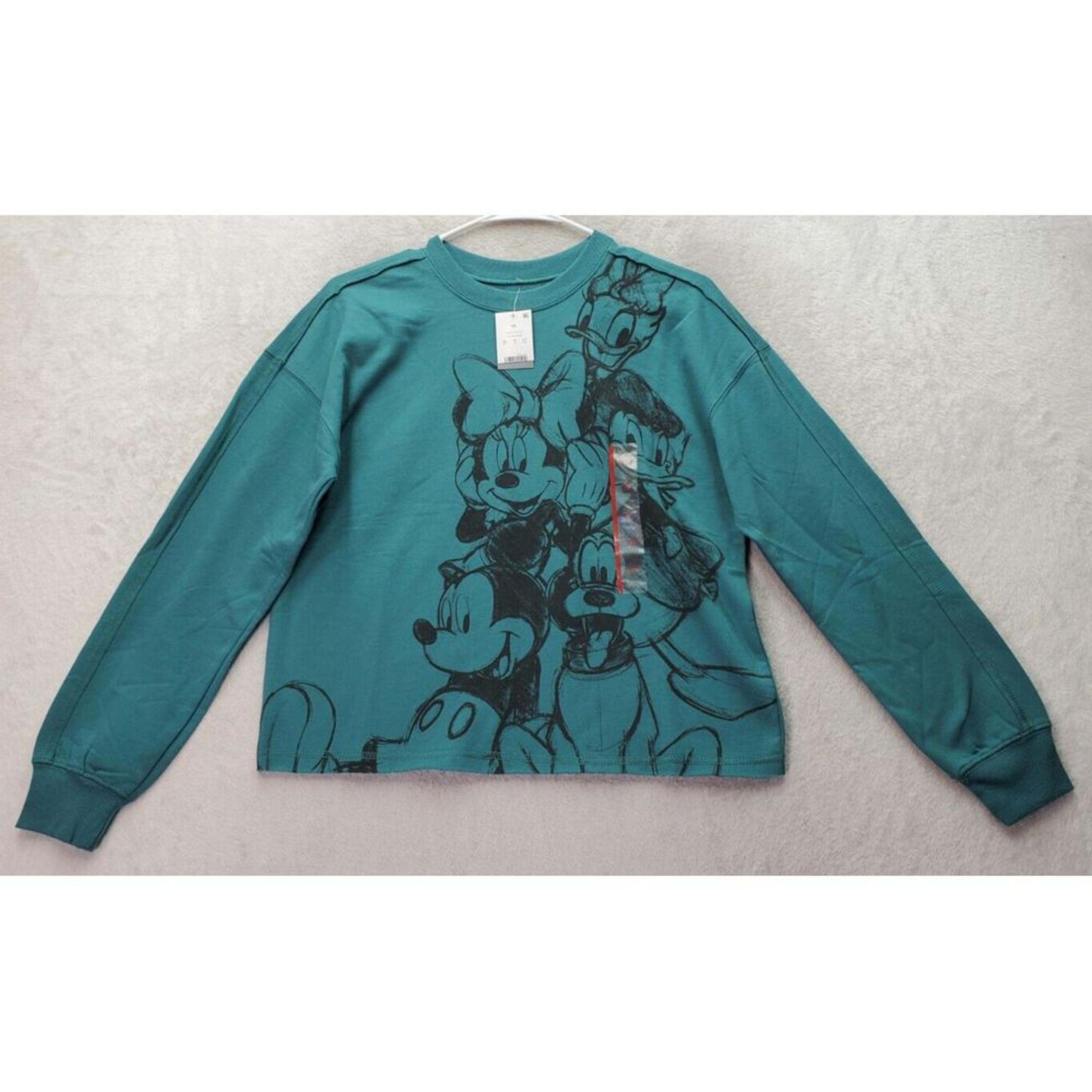Disney Sweatshirt Womens Size XS Green Mickey Oversized Long Sleeve Crew Neck