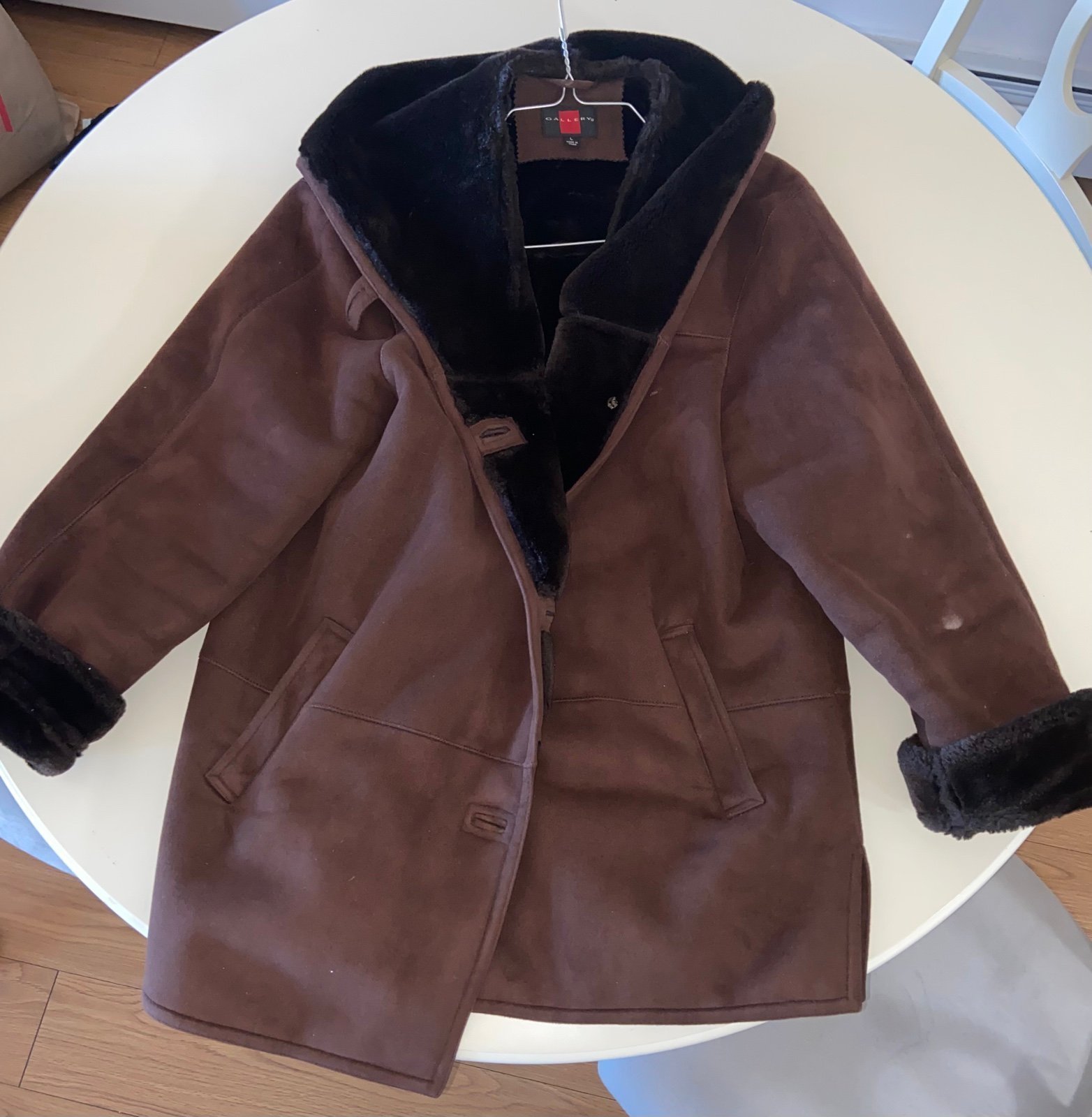 Gallery Brown Fur Suede Coat LARGE