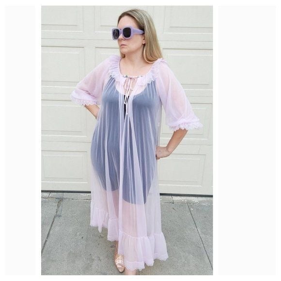 Vintage Tosca Women's Lilac Robe Ruffle Mid Nylon Purple Pink Size Small