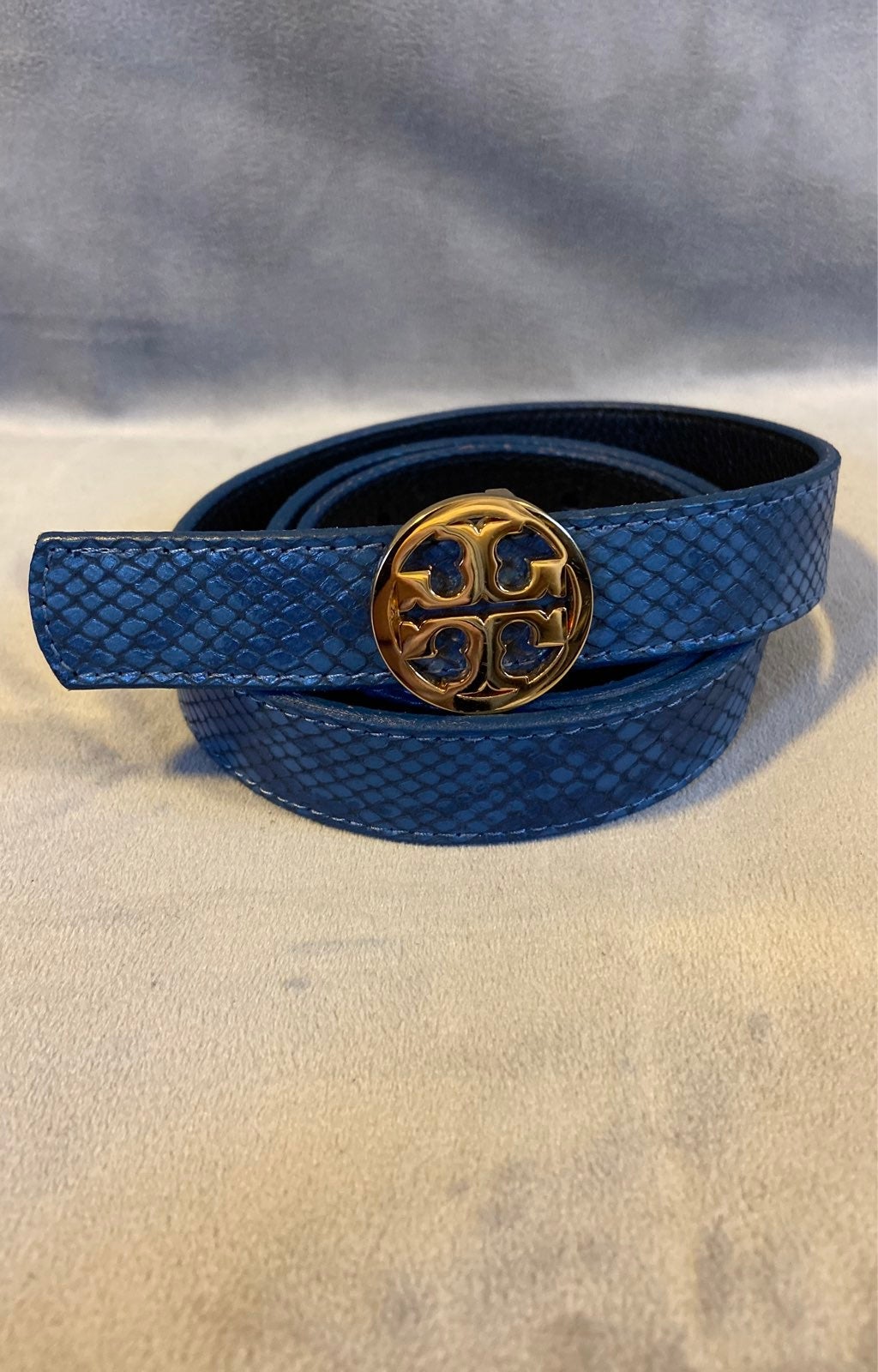 Tory Burch Reversible Python Print Blue/Black Belt