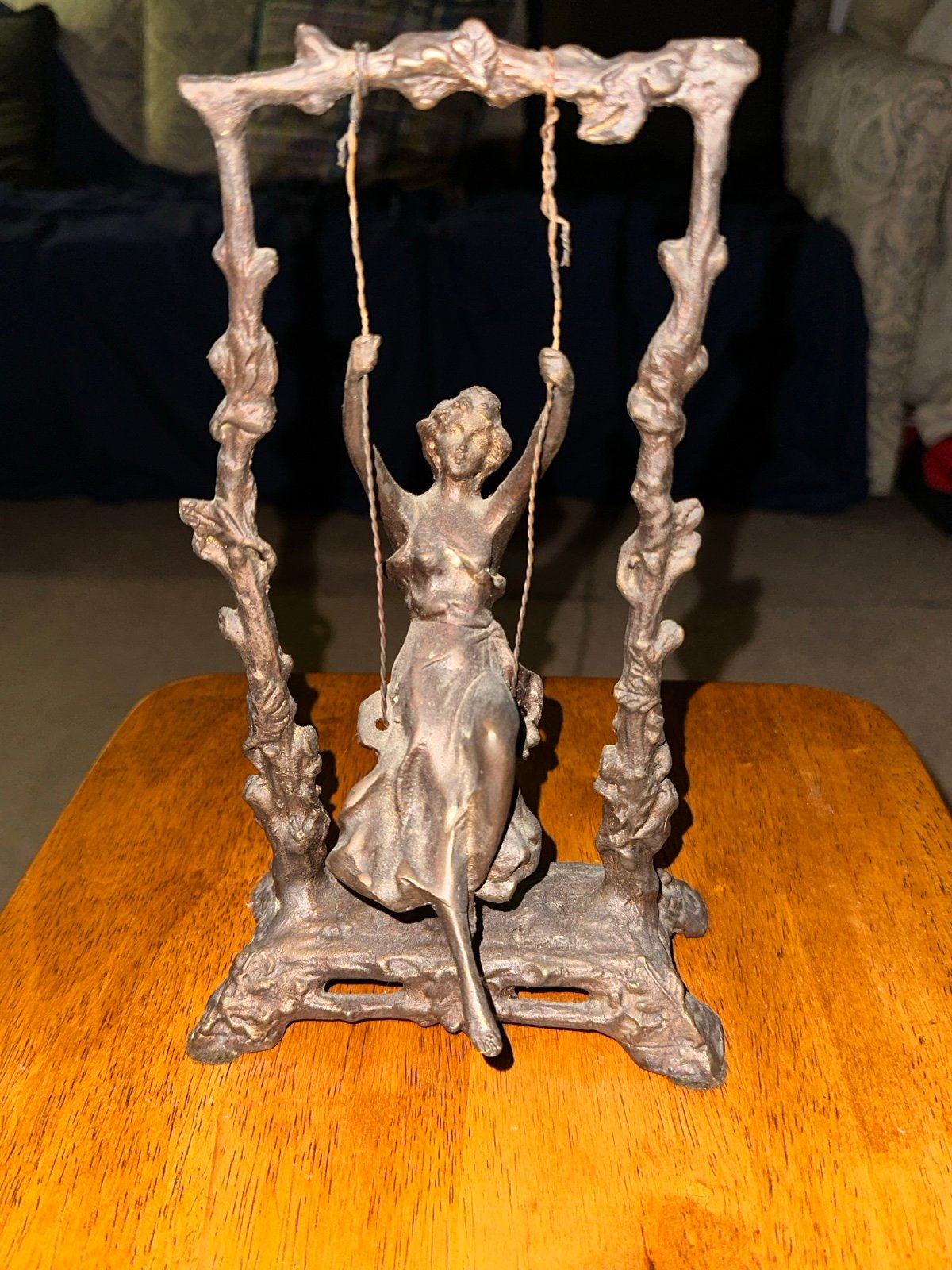 Antique Art Moreau Lady Girl On A Swing Bronze Signed