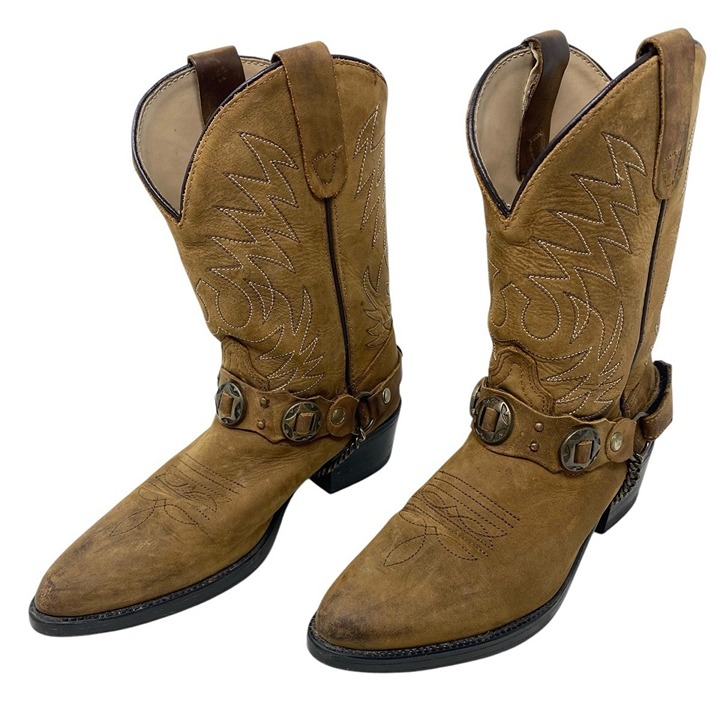 POCONO WESTERN Boys/Girls Youth Tan Brown Leather COWBOY BOOTS C-1592 Size 1.5