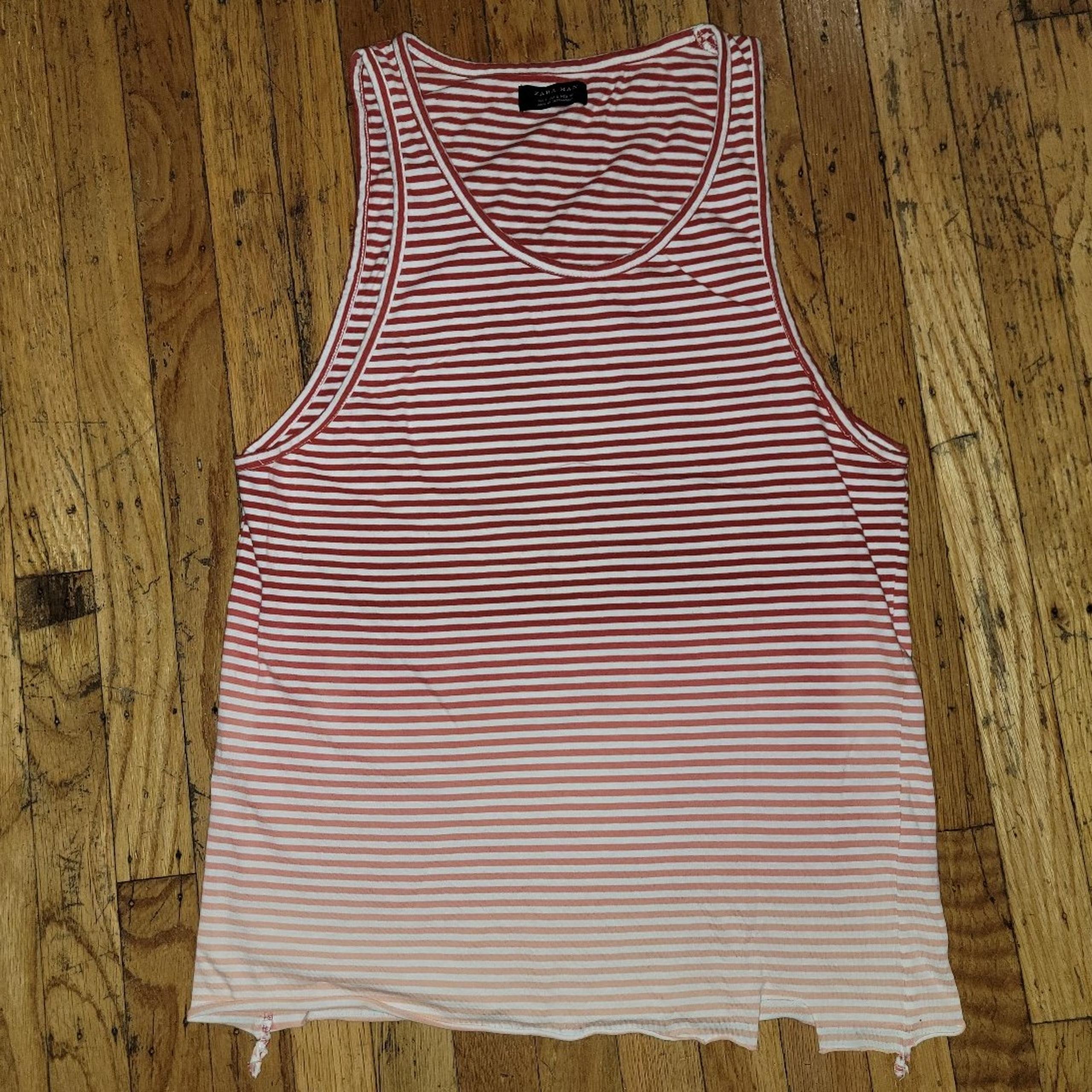 VINTAGE Tank Top SHIRT Tee ZARA MEN'S Boat TANKS Striped STRIPES RED