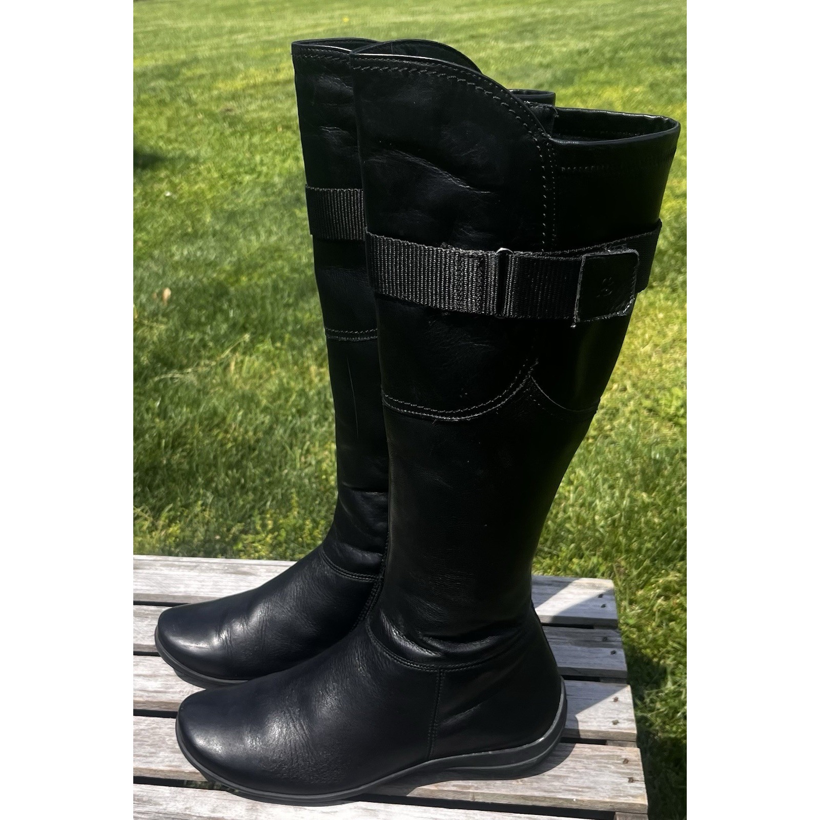 Paul Green Knee High Riding Boots Black Leather Women's Shoe Size 6.5 UK 4