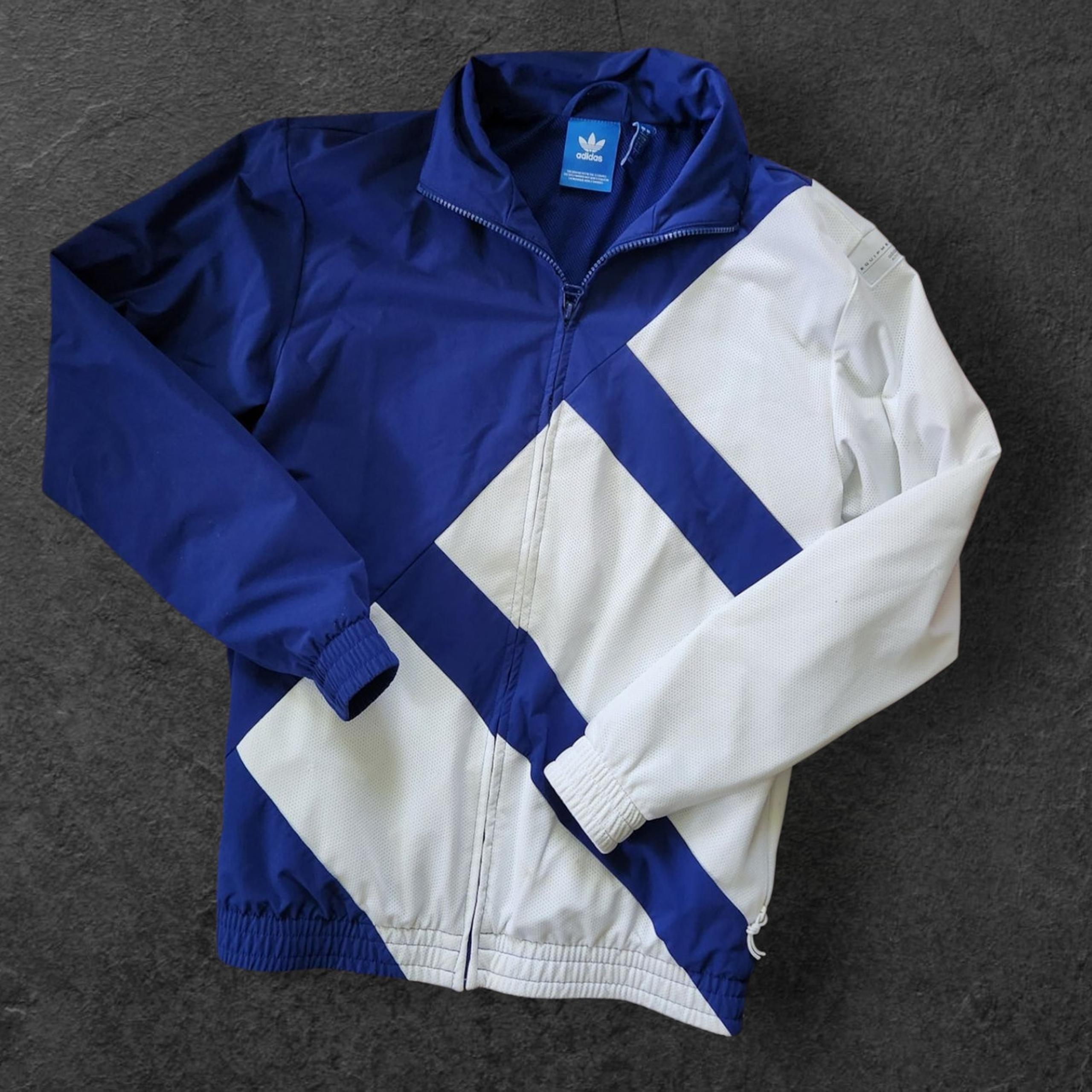 Adidas Equipment Jacket Men's Sz S Blue white Full Zip Mesh Lined Windbreaker