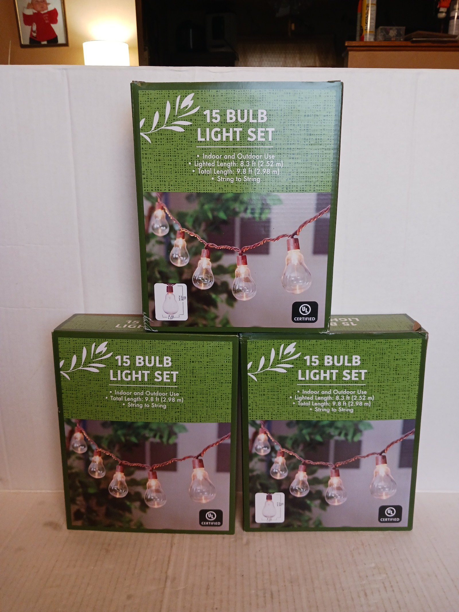 3 Boxes Of 15 bulb light set,indoor and outdoor use,total length 9.8 ft,string t