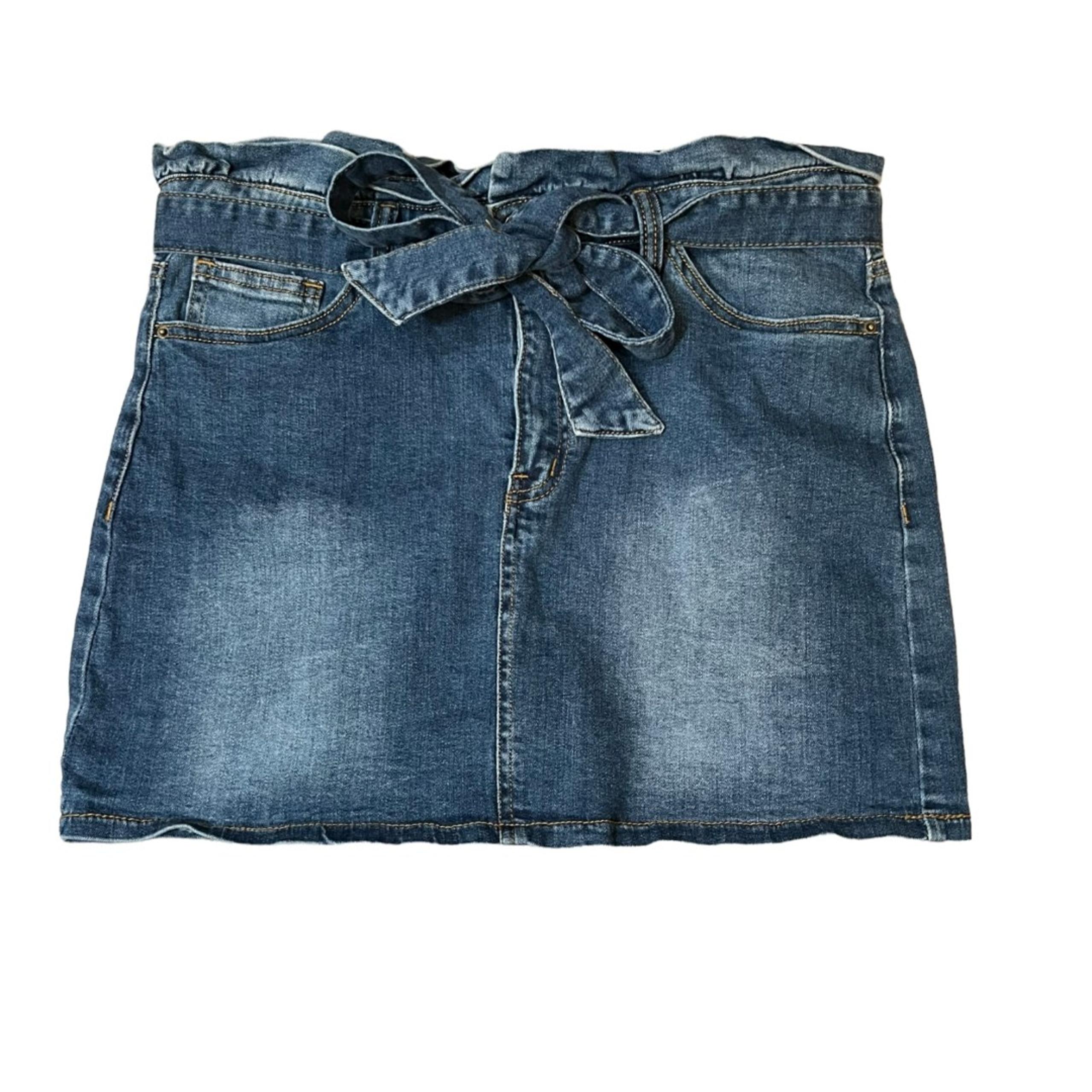 Angel Kiss Paperbag Waist Mini Jean Denim Skirt Size Large