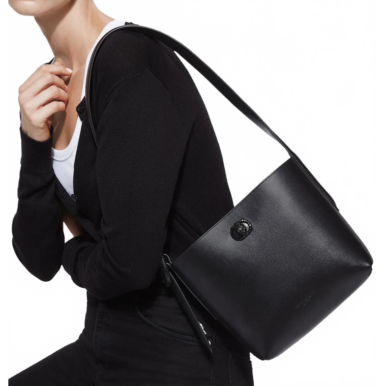 Kurt Geiger Small Drench Chelsea Leather Bucket Bag BLACK
