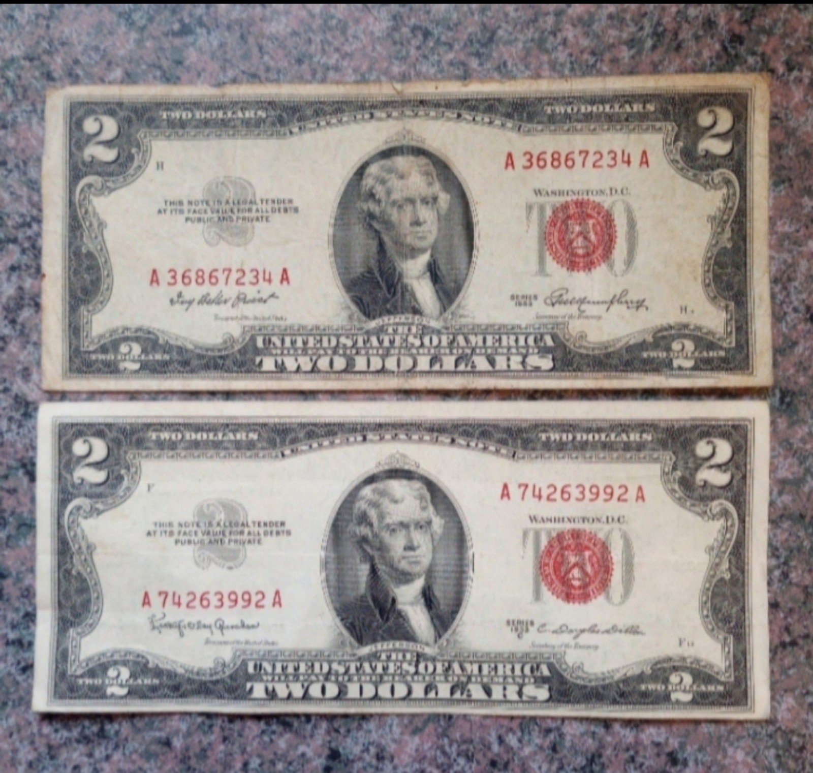 Series 1953 & 1953C Red Seal 2 Bills Circulated Ungraded Lot of 2