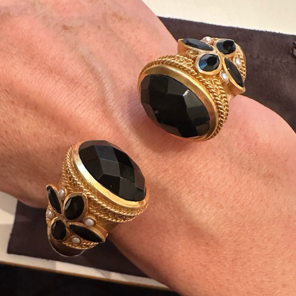 Julie Vos statement cuff with black stones and pearls (missing one small pearl)