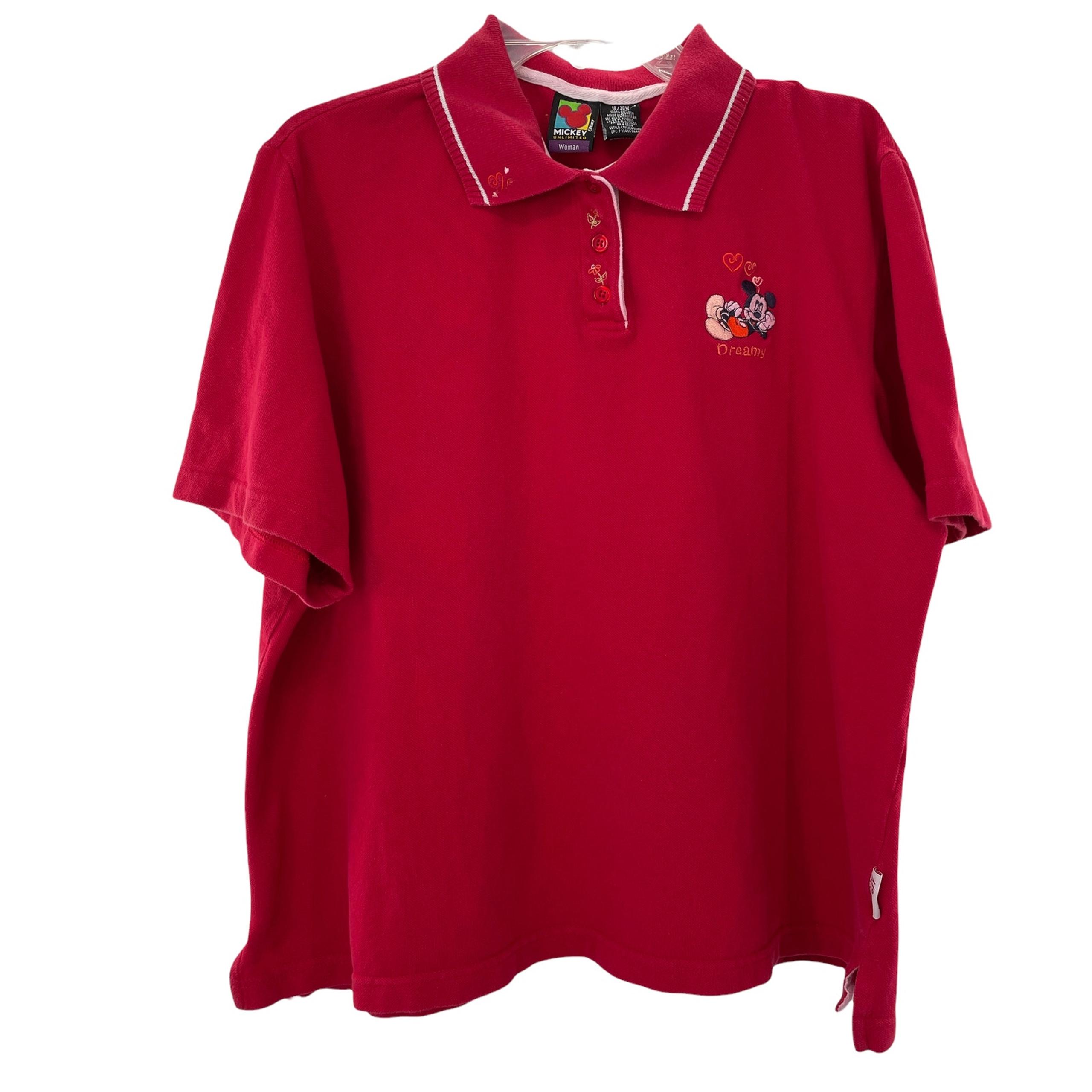 VINTAGE DISNEY Mickey Mouse Red Polo Shirt Collared Heart Embroidered 18/20W