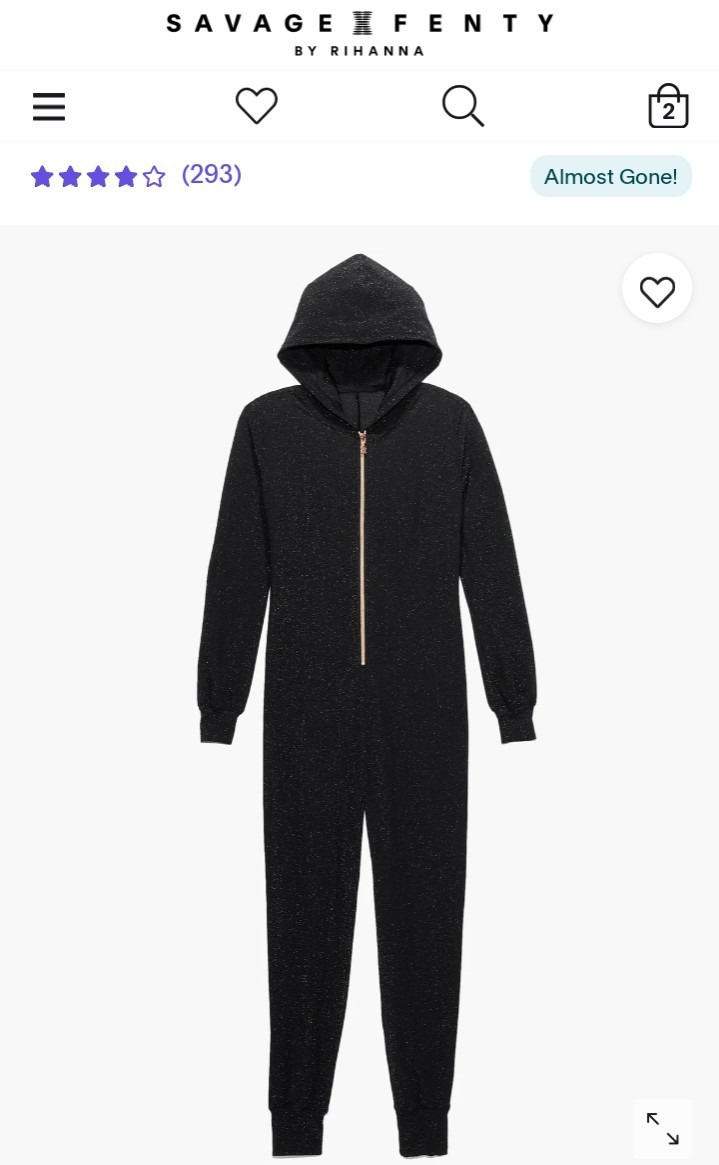 Savage X Fenty- Sleep & Shine Hooded Onesie (Black Caviar)-S