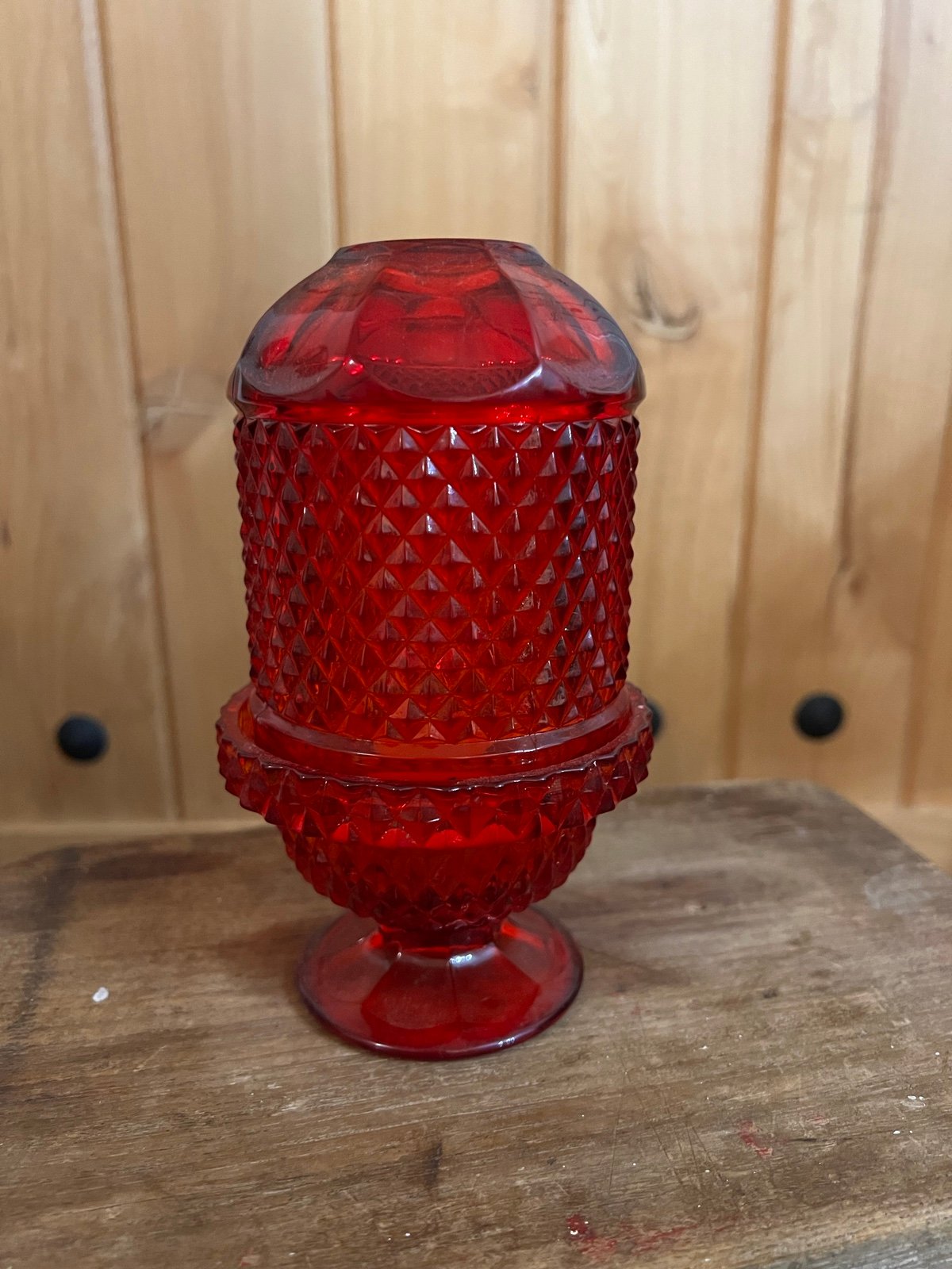 Viking Glass Ruby Amberina Red DIamond Point Fairy Lamp Vtg MCM EXCELLENT