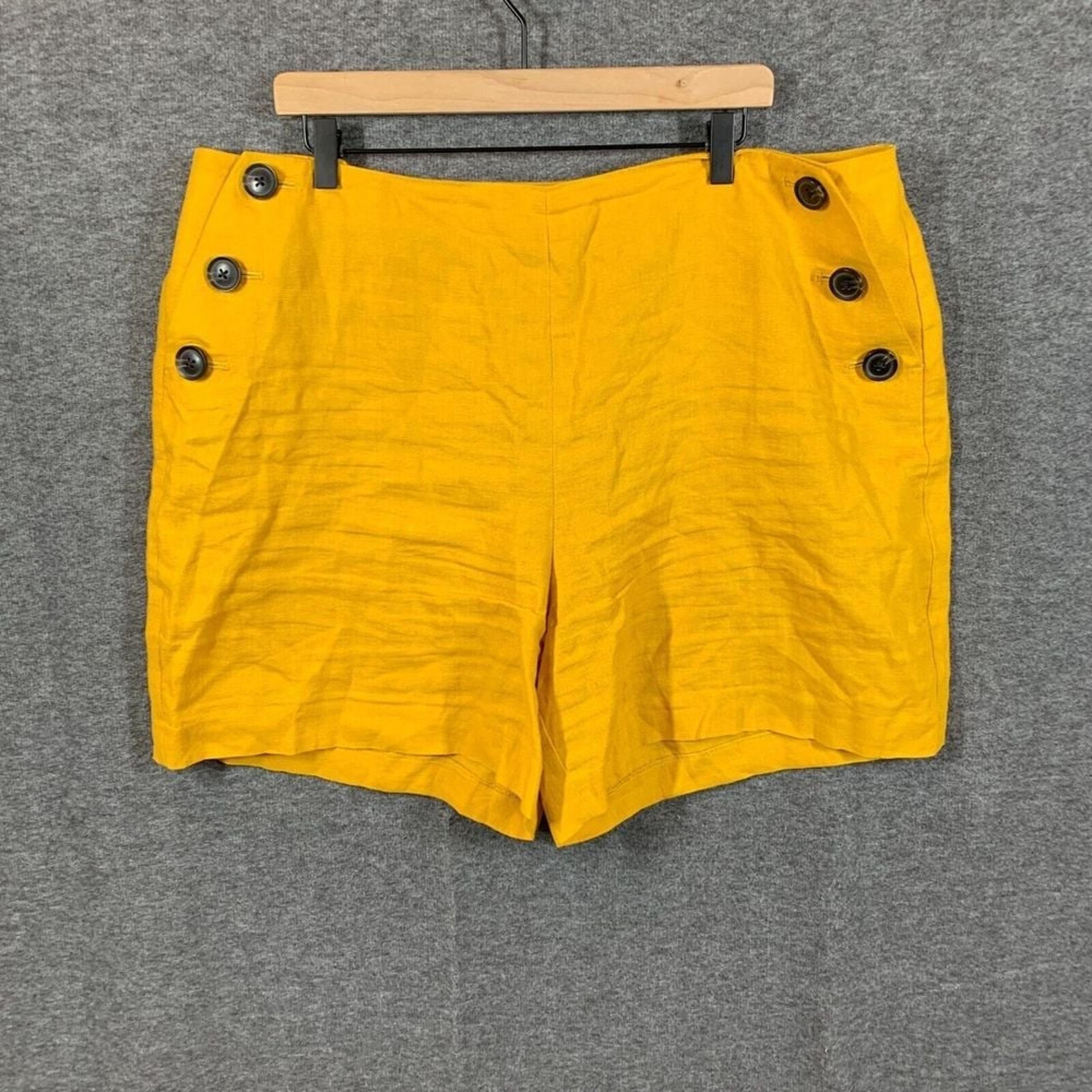 Boden Sailor Shorts Womens Size 20 Yellow 100% Linen High Waisted