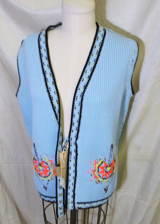 Vintage Hand Made In Poland Imported Blue Knit Sweater Vest ~NWT~