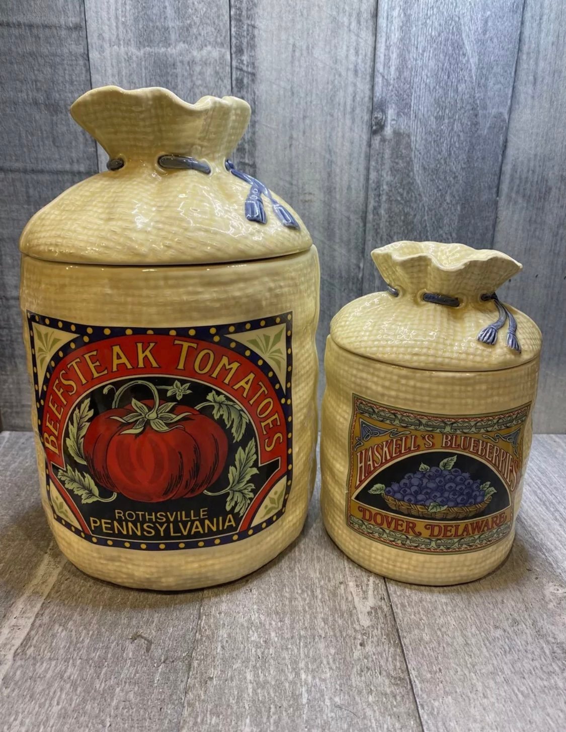 Vintage Hearth and Home Designs Burlap Sack Canisters 1988