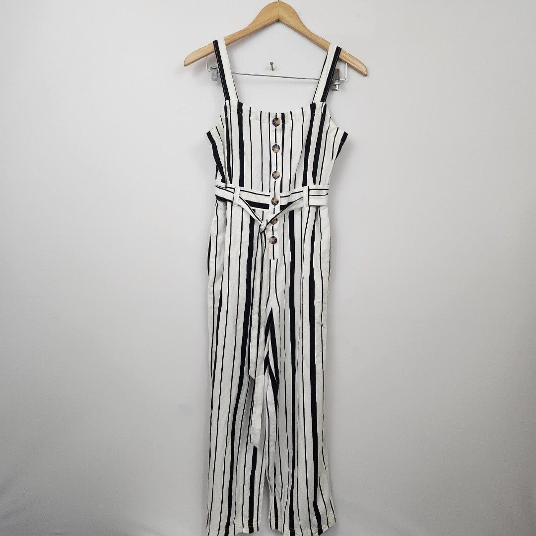 Nwt New with Tags LOFT Black And White Striped Jumper Jumpsuit Size 00