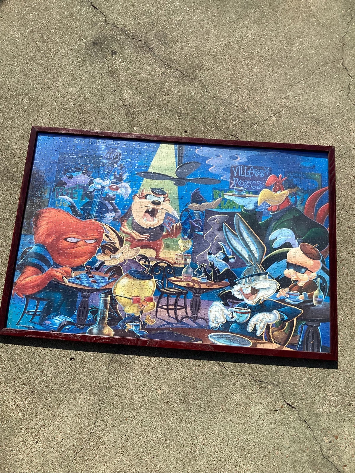 Vintage 1997 Looney Tunes Jazz Puzzle in a picture frame. stains from storage