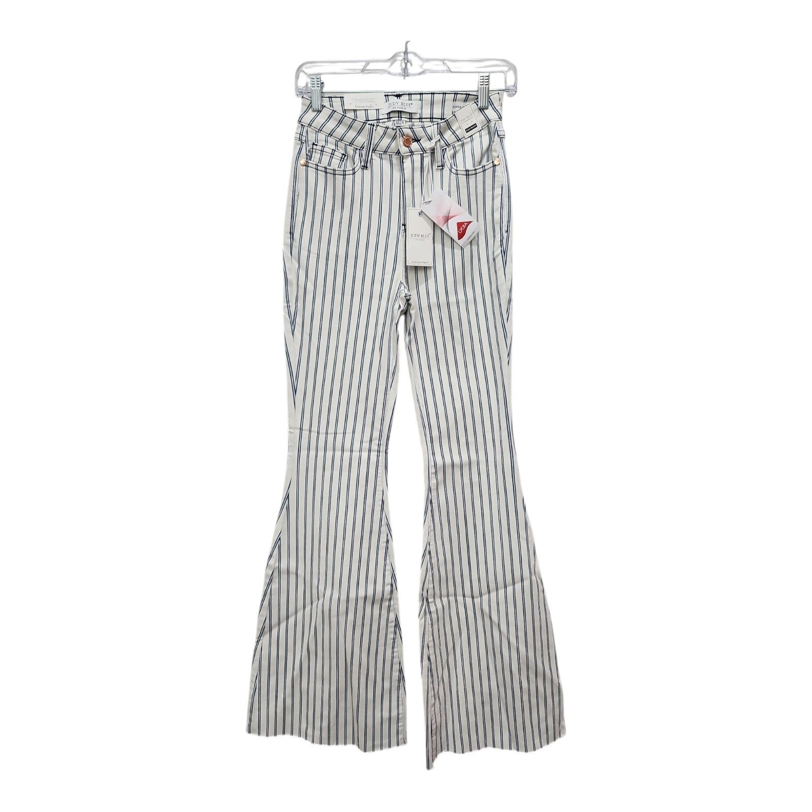 NWT Judy Blue Jean Womens 0/24 Tall Stripe Super Flare High Rise Stretch Denim