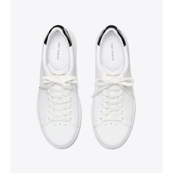 Tory Burch Leather White Navy Emblem Howell Sporty Minimalist Sneakers Size 9M