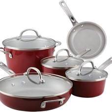 Cookware Pots and Pans Set, 9 Piece, Sienna Red -8zs6