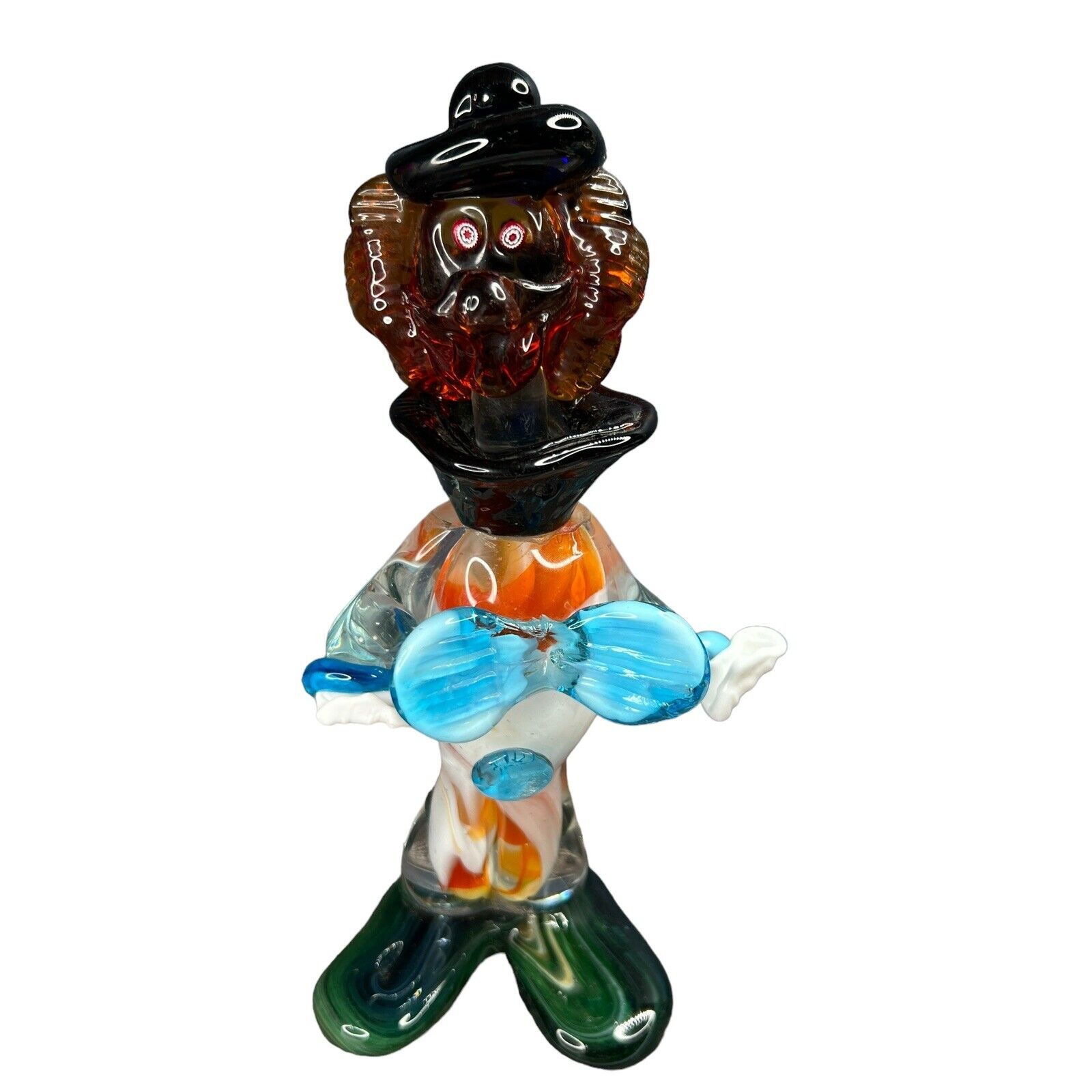 Vintage Murano 10.5 Hand Blown Glass Creepy Clown Figurine MCM