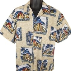 Vintage Hilo Hattie Hawaiian Shirt Mens Size Large Beige Y2K Surfboards