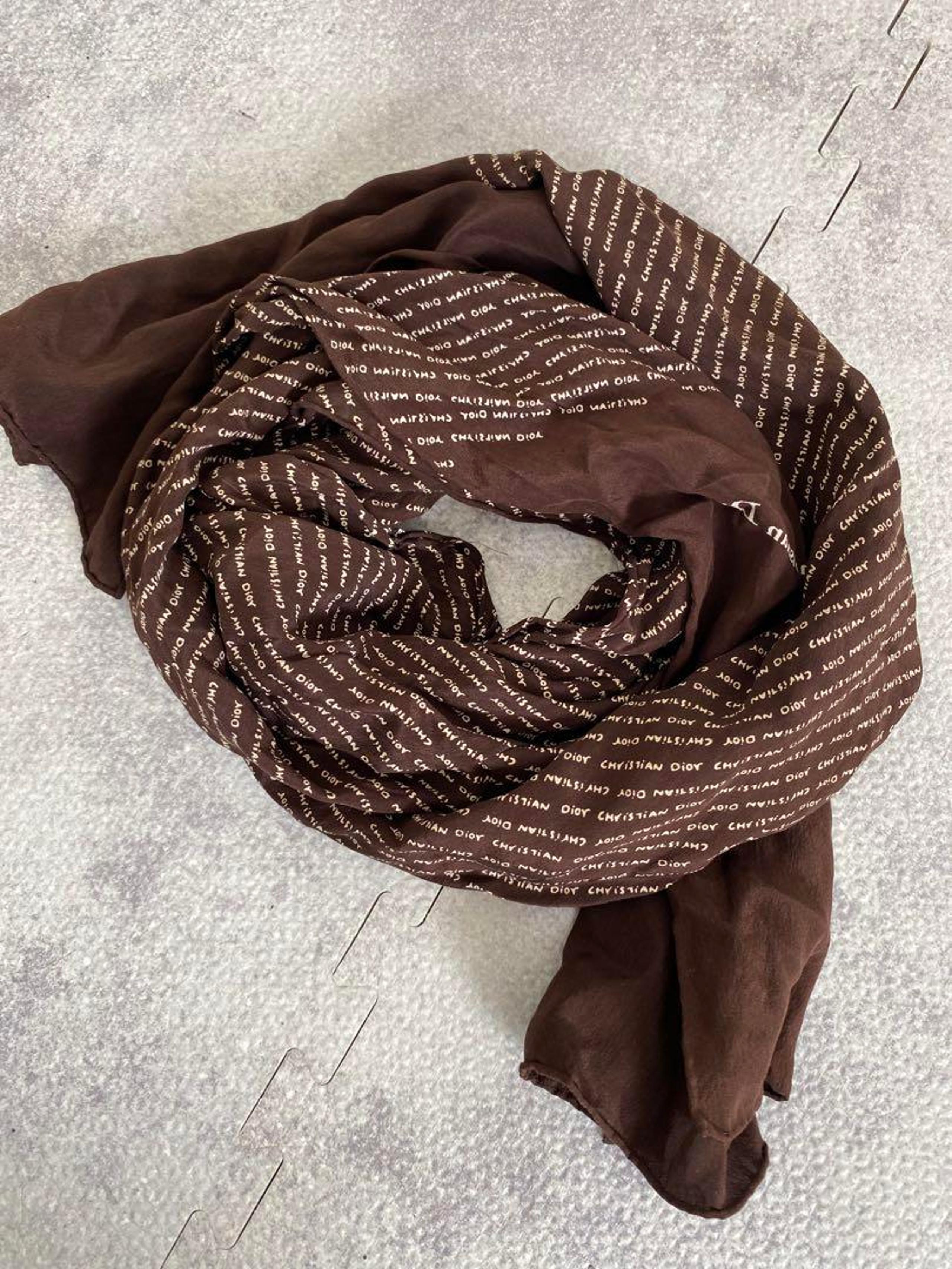Christian Dior Logo Print Scarf Brown