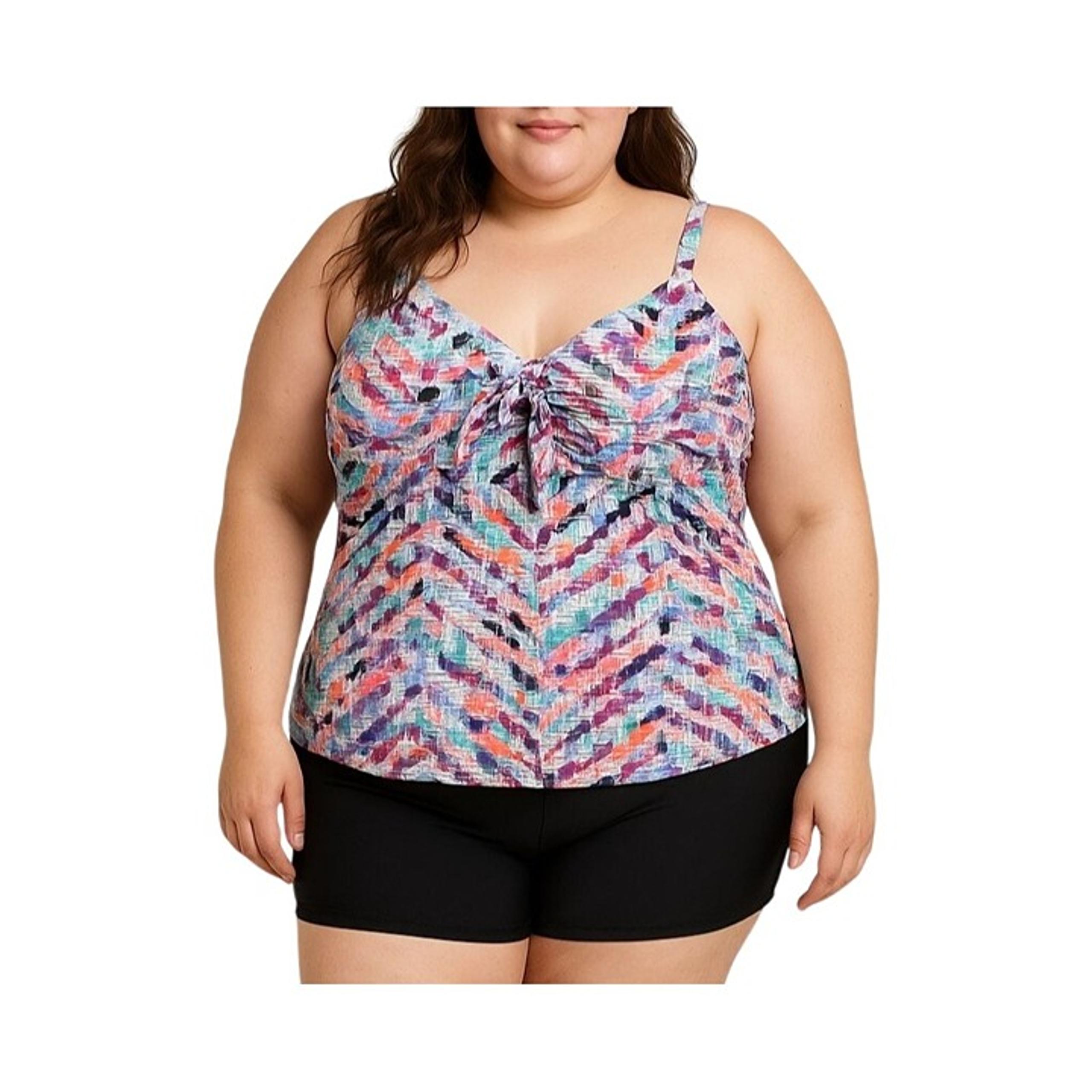 Shore Club Womens Tankini Top Size 24 Multi-Colored Abstract Print Bow Detail