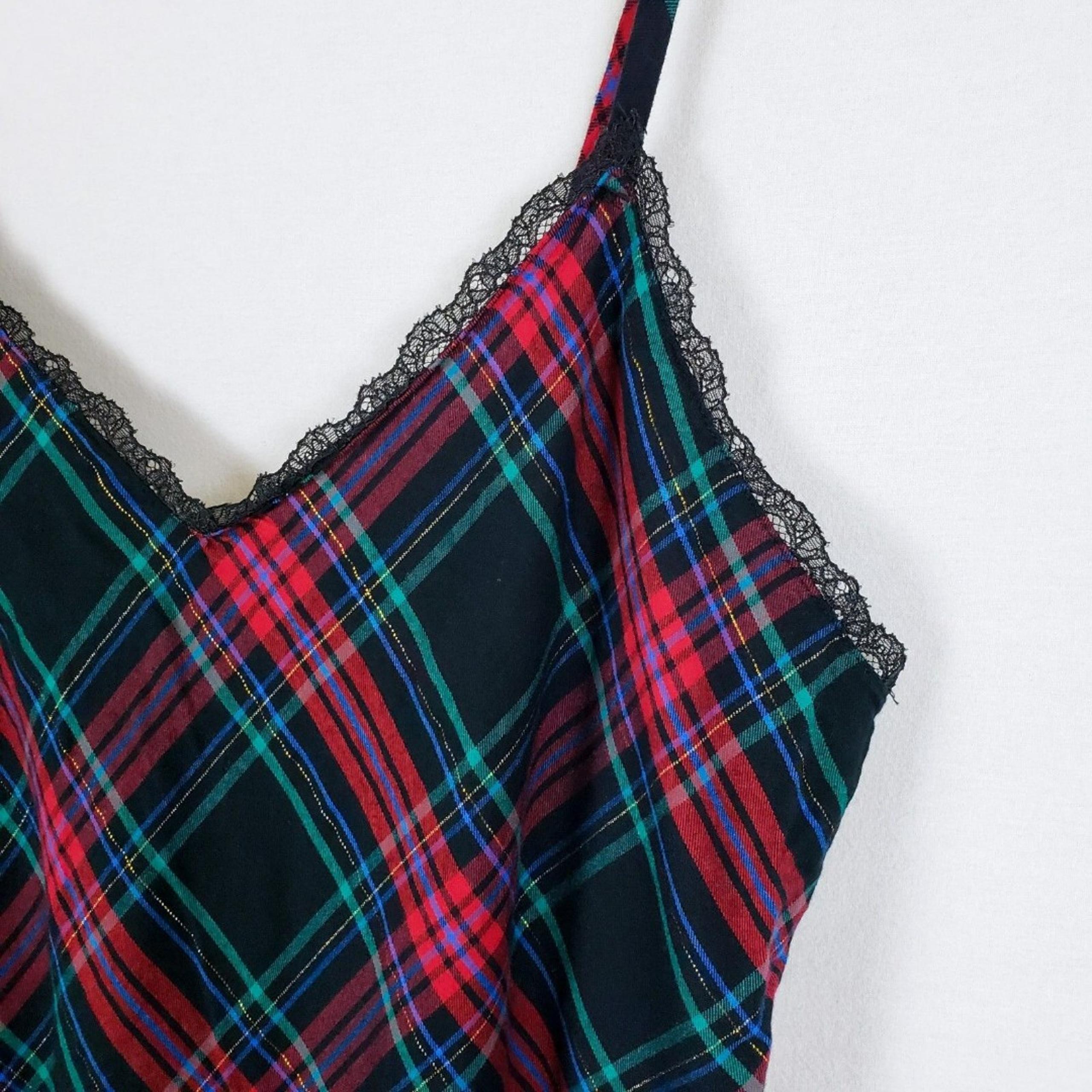 Victorias Secret Flannel Nightie Red Plaid Metallic Threads Womens L Modal-Blend