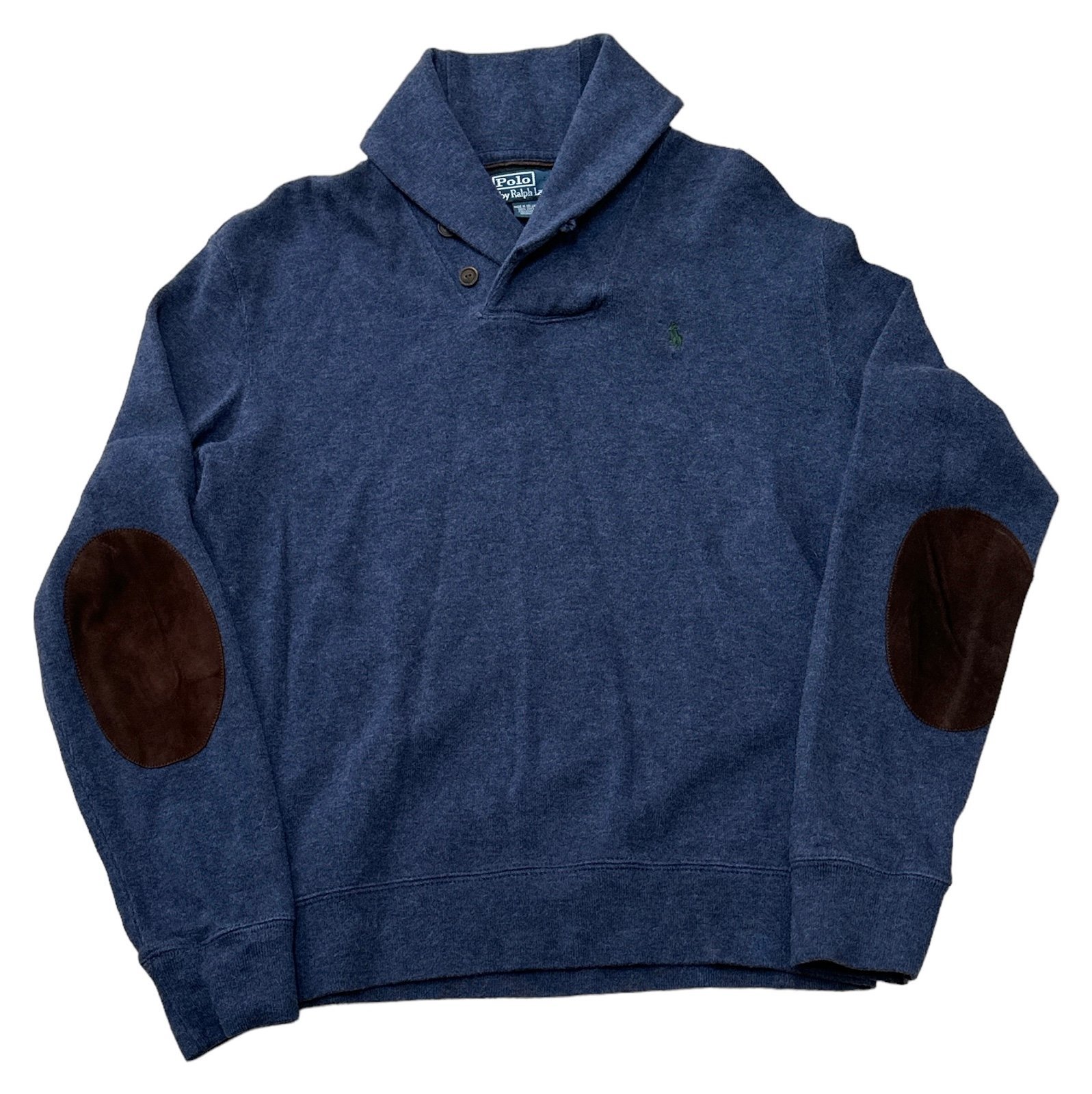 Vintage Polo by Ralph Lauren Men’s Blue Jumper Cardigan Green Pony Sweatshirt
