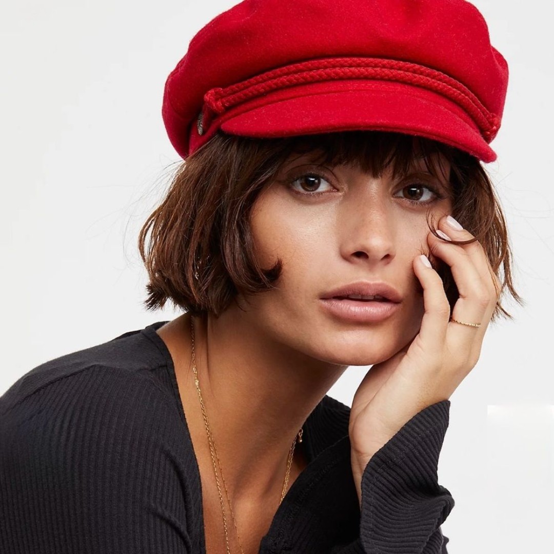 Free People x Brixton Fiddler Red Lieutenant Nautical Newsboy Cap Hat Sz Med NWT