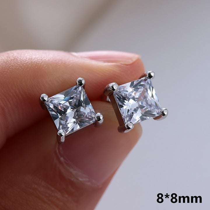 8MM S925 Sterling Silver CZ Stud Earrings for Women/Girl, US19251038