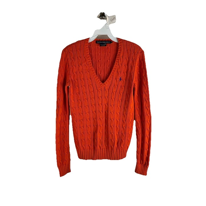 Vintage 90s Ralph Lauren Womens Small Cable Knit V Neck Sweater Old Money
