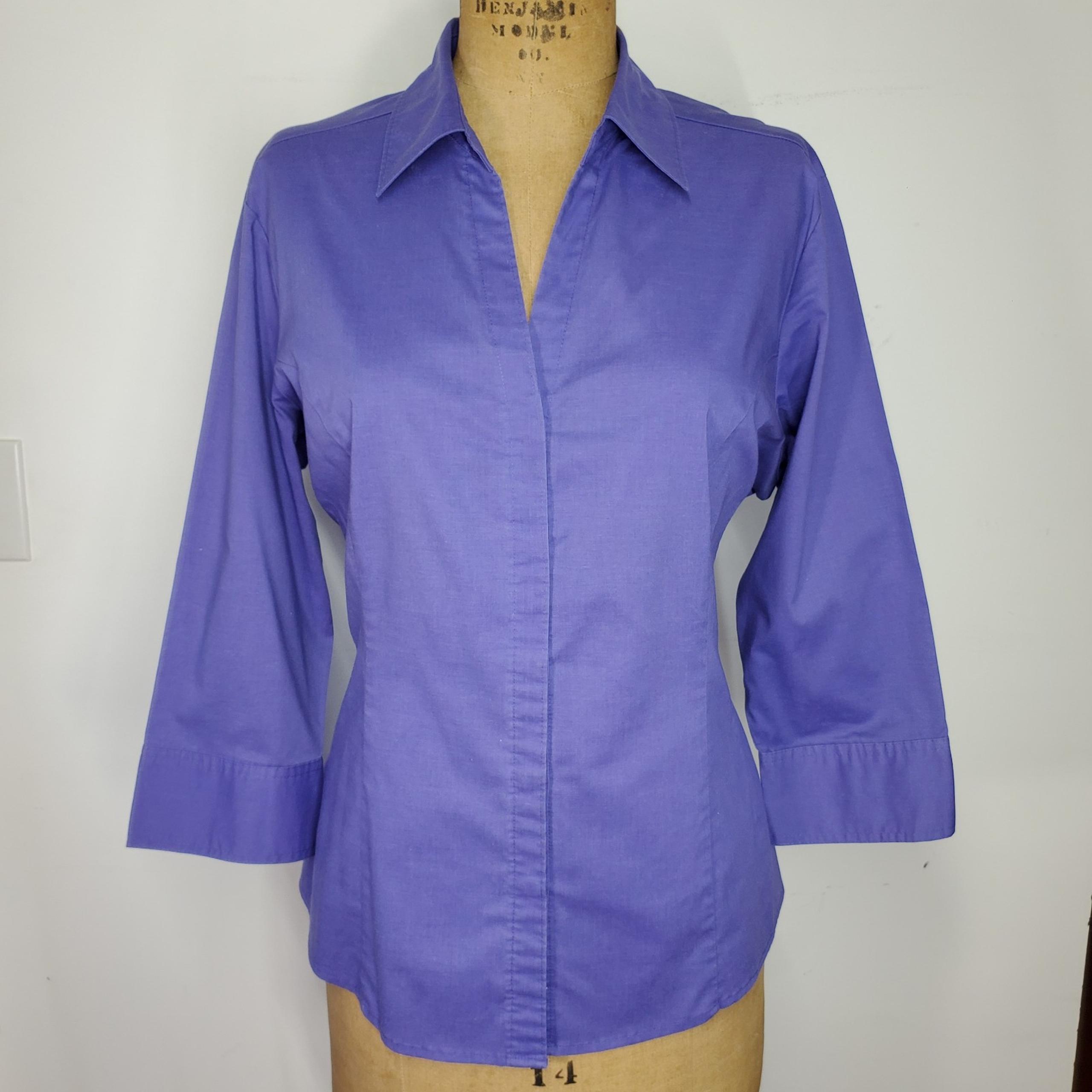 Riders by Lee Size XL Shirt Indigo Purple No Gap Button Down 3/4 Sleeve Collar