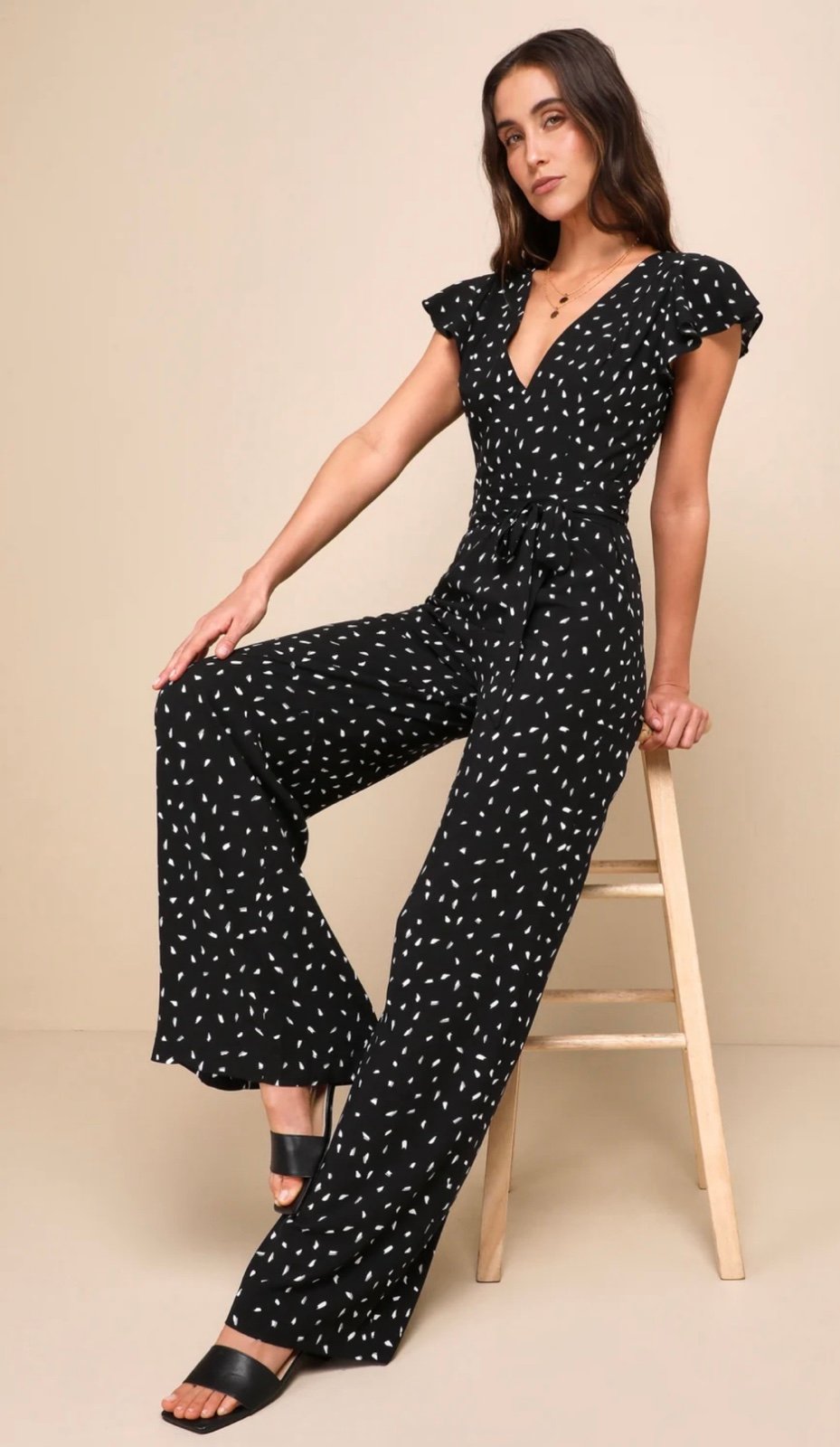 NWT Lulus Fine Print Black and White Backless Jumpsuit XS