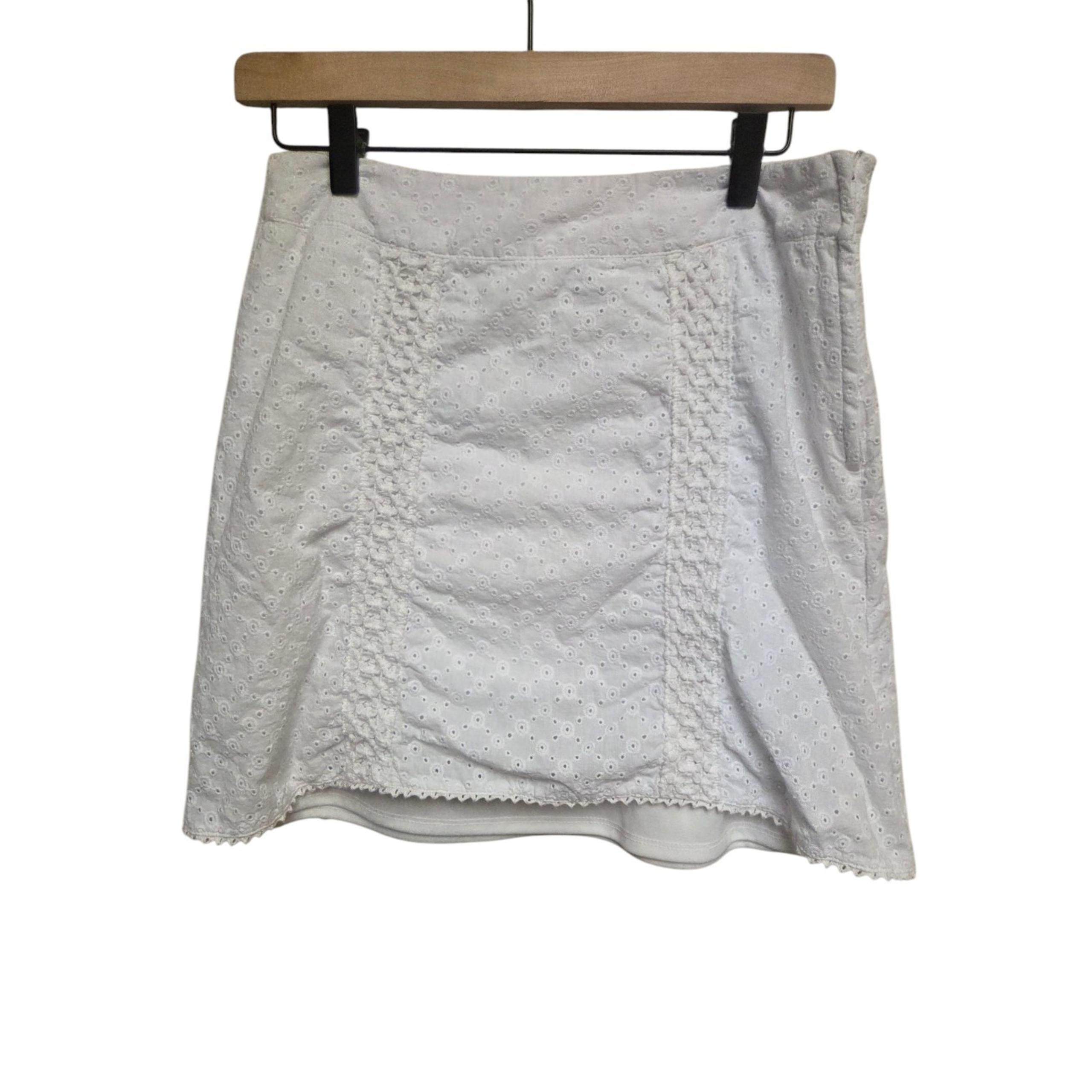 Wrapper Eyelet Mini Skirt White Ruffle Trim A-Line Skater Size 9