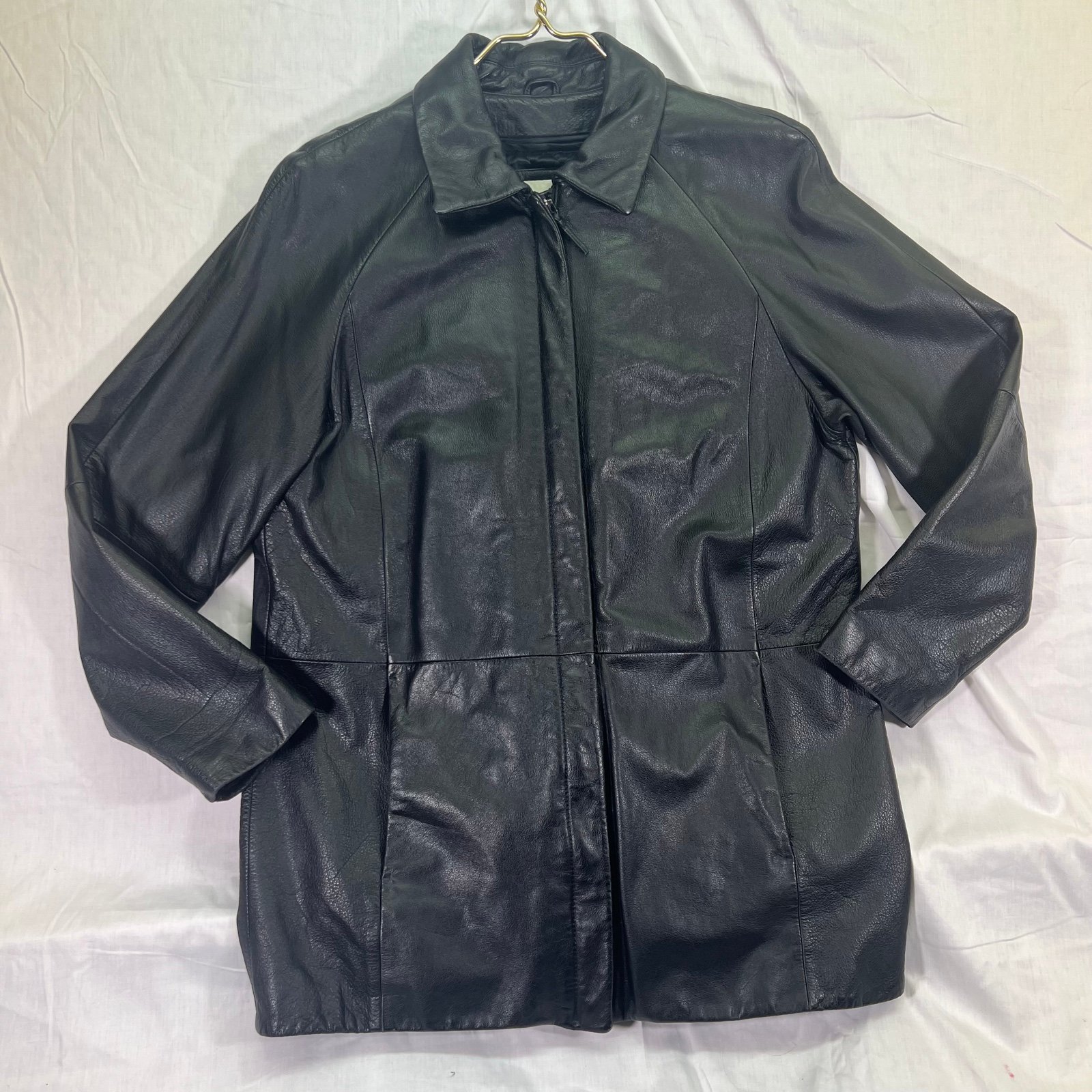 Worthington Jacket Womens Size Medium Black Leather Full Zip Pockets Classic.