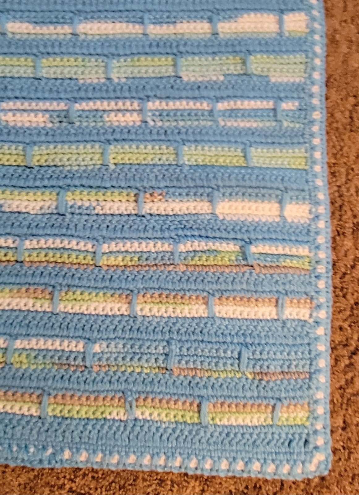 NEW Hand crocheted Boys Blue brick patterned Blanket/afghan